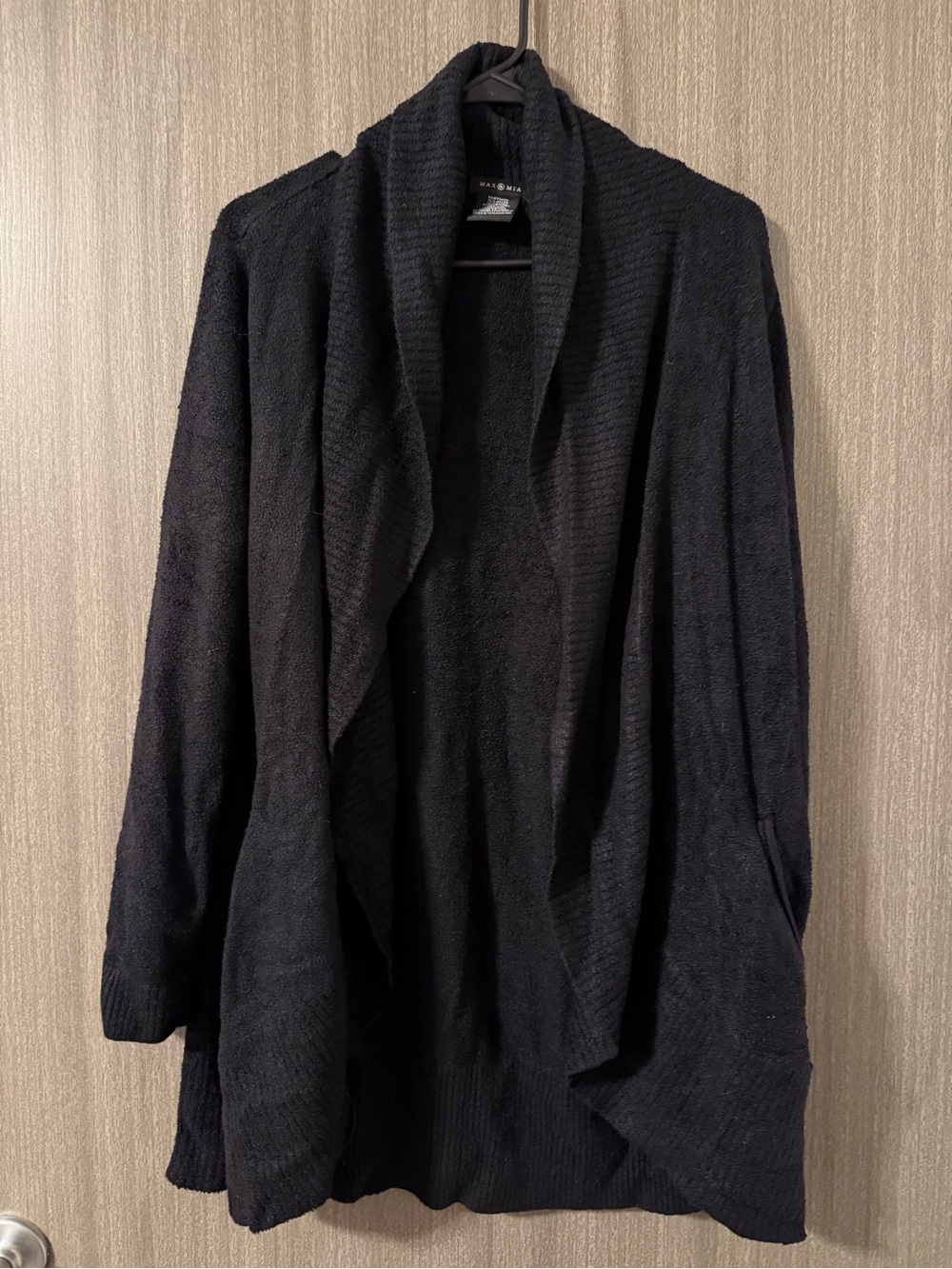 Women's Black Open-Front Shawl Collar Cardigan Sweater